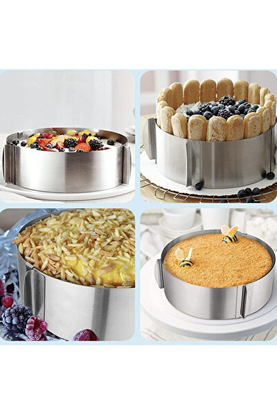 PUFO Inel metalic reglabil pentru tort, pentru fursecuri, diametru 15-20 cm, argintiu