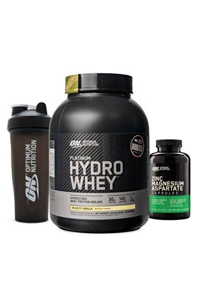 ON Optimum Nutrition بلاتينيوم هيدرو واي، فيلوسيتي فانيليا + ZMA + شاكر، صندو...