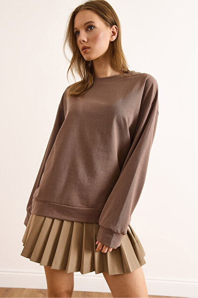 Olalook Дамска права камилска мека текстурирана свободна блуза SWT-19000457