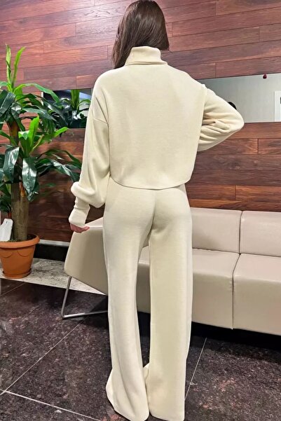 ARONLİ Finger-Through Knitwear Crop Top and High-Waisted Knitwear Pants Set