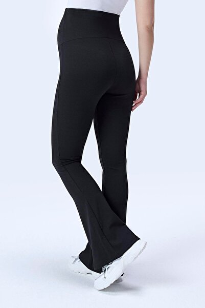 İmaj 367 Black Color Corded Fabric Shaping / Sculpting and Extra Flexible Effective High Waist Flared Maternity Leggings