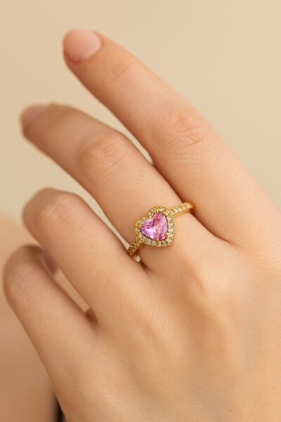 ATALYA ACCESSORY خاتم فولاذي وردي قابل للتعديل للنساء، خاتم على شكل قلب