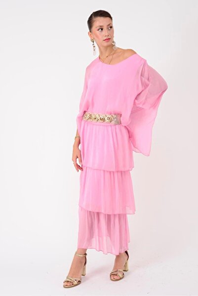 Park Moda 6105 Bluz Detay Kat Kat Uzun İpek Elbise