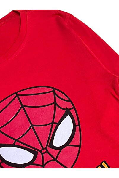 Pajama Shop Boy's 100% Cotton Combed Cotton Red Spider Patterned Long Sleeve Winter Pajama Set