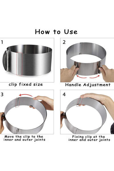 PUFO Adjustable metal ring Cake for cake tops, cookies, diameter 15-20 cm, silver