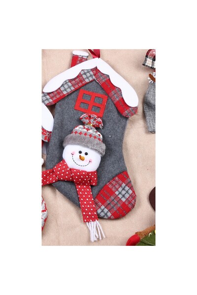 Teo Gift stocking, house model, gray color, snowman print