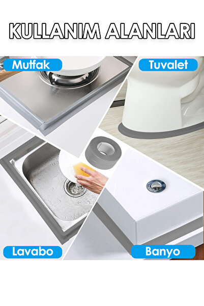 Beatitude Sızdırmazlık Bandı 3 Metre Gri Çok Amaçlı Banyo Mutfak Klozet Küvet Kenar Bandı Güçlü Yapışkan
