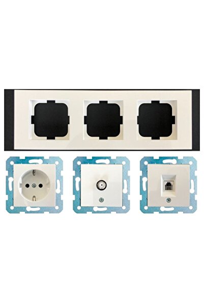 OVİVO Grano Beyaz Üçlü Set - Tv - Data Cat 6 Internet- Topraklı Priz