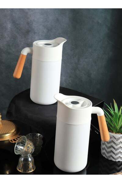 HOMEVEO Thermos set with a wooden handle for tea or coffee, 1.2 liters capacity