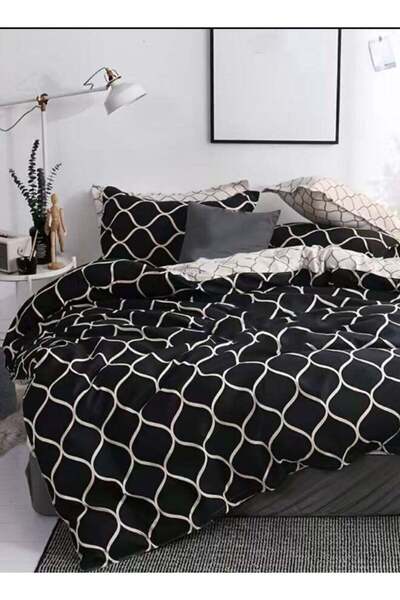 LUNA HOME King Size 6 Piece Geometric Pattern Duvet Cover Set Black color Bedding Set