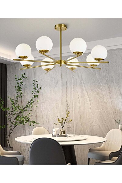 RFAN Candelabru, Model F0015/8, Cu Abajururi, 8 X E27, Auriu