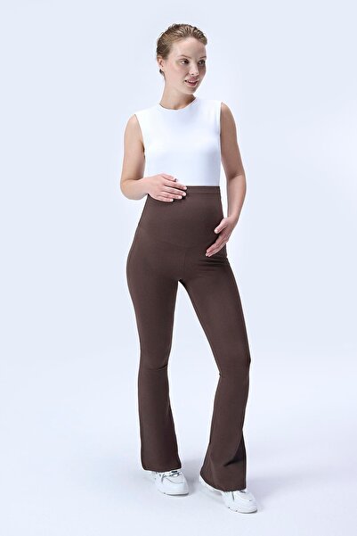 İmaj 716 Kahverengi Renk Toparlayıcı ve Extra Esnek Etkili Yüksek Bel İspanyol Paça Hamile Tayt