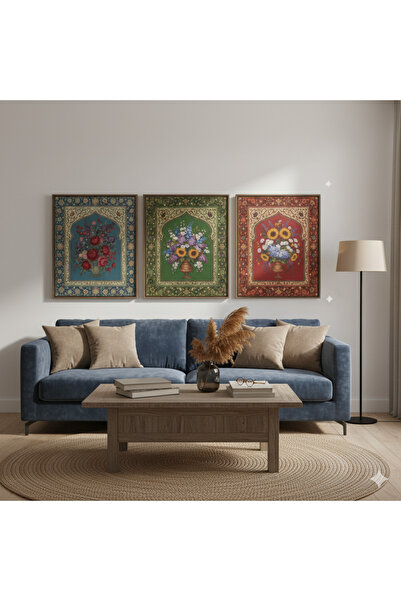 millonu dekoratif çiçek desenli poster tablo - otantik oriental duvar dekoru (çerçevesiz)