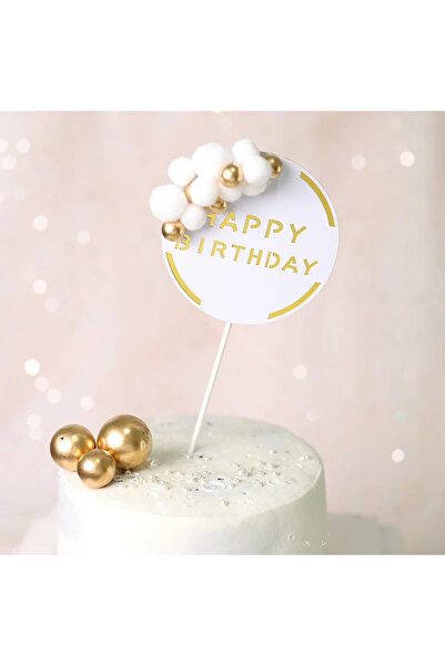 Baloane Vesele Decoratiune Tort Aniversare alb Gold Deluxe TOP13