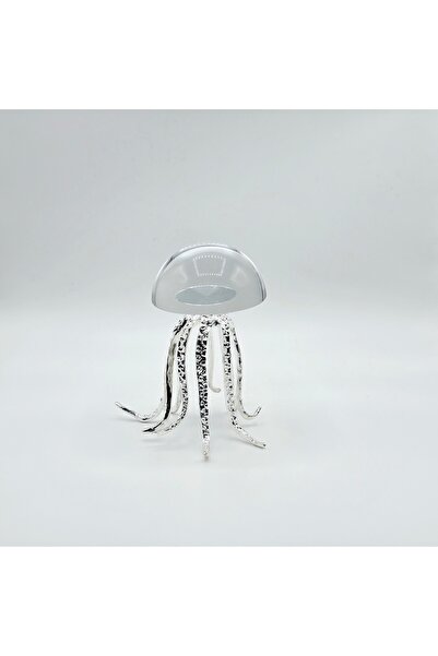 Furkan Dekoratif Metal Gümüş Ayaklı Şeffaf Kristal Cam Ahtapot Obje Küçük