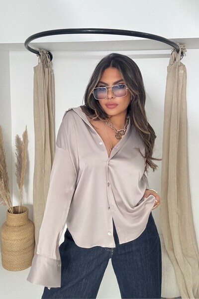 Sohotique By P Cămașă groasă din satin, bej cenușă