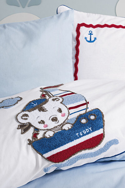 Cotton Box طقم غطاء لحاف أطفال مطرز من مينيو باللون الأزرق