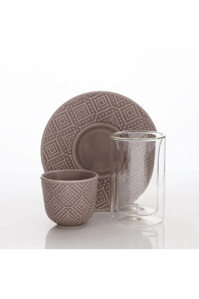 Dallaty brown porcelain and glass Tea and coffee cups set 18 pcs