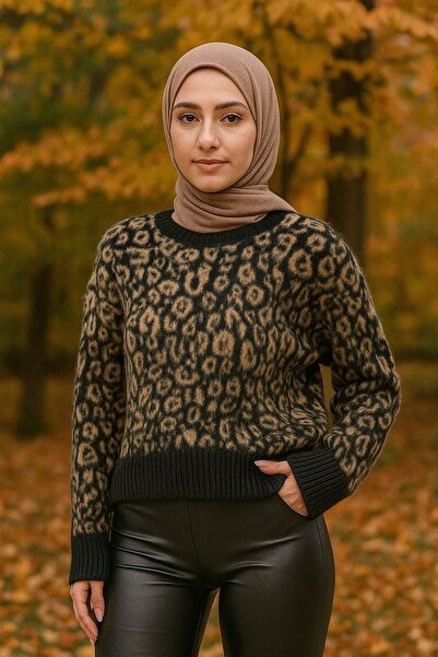 DAMGA Collection Women's Leopard Patterned Knitwear Sweater