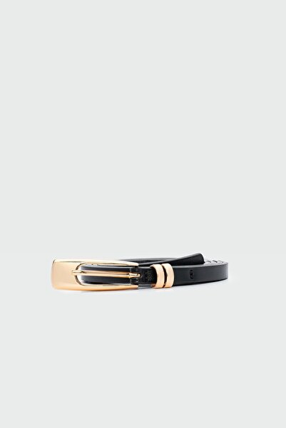 Shule Bags Uzun Dikdörtgen Tokalı İnce Suni Deri Kemer Siyah