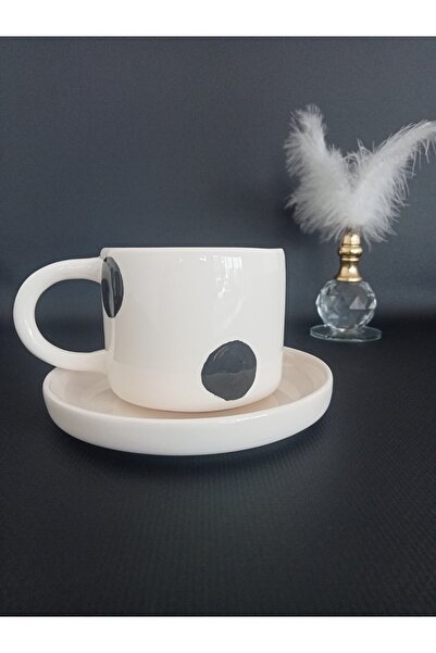 Zümrüdüanka Seramik Black Polka Dot Handmade Ceramic Coffee Cup