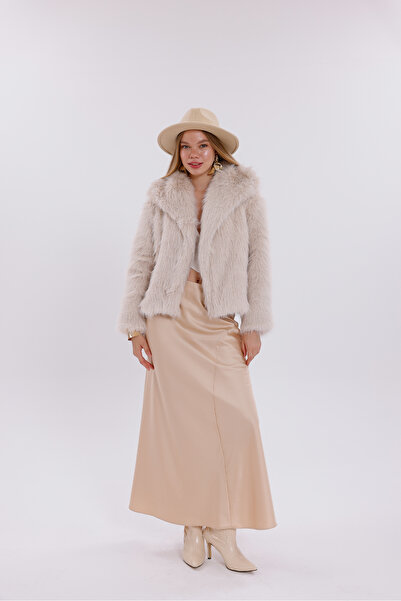 Moda Palmiss Γυναικείο μπουφάν από ψεύτικη γούνα με επένδυση σε μπεζ χρώμα