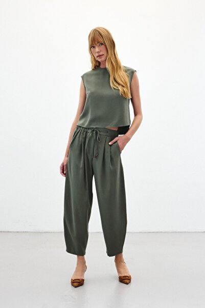 Sateen Shalwar Cut Trousers - Khaki
