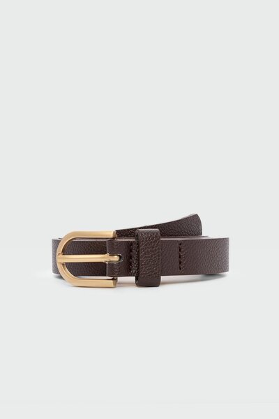 Shule Bags Oval Buckle Thin Faux Leather Belt Brown