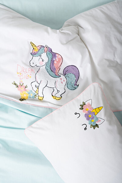 Cotton Box طقم غطاء لحاف للأطفال مطرز بنقشة الدبابيس بلون النعناع دولي