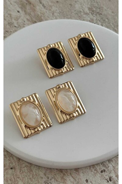 Bubbleatelier Vintage krem taş gold detay küpe