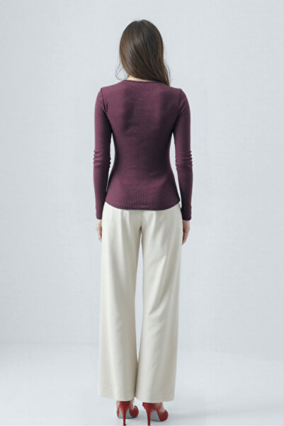 WESTMARK LONDON Burgundy V-Neck Long Sleeve Women's Blouse Ottilie