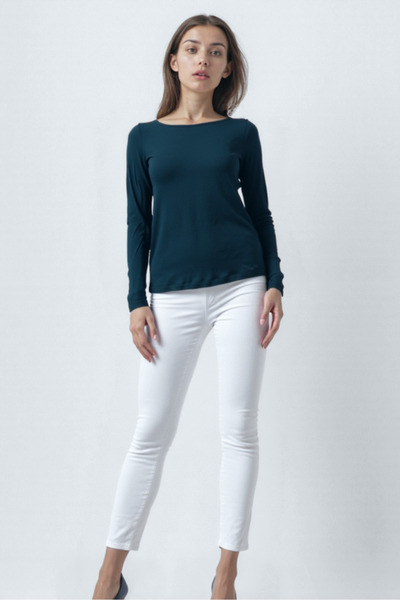 WESTMARK LONDON Navy Blue Boat Neck Long Sleeve Women's T-Shirt Heather