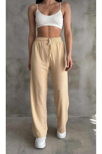 NEWCO Queen'S////// New Season///// Ultra-Flexible Seersucker Fabric Women's Palazzo Pants with Elastic Waist