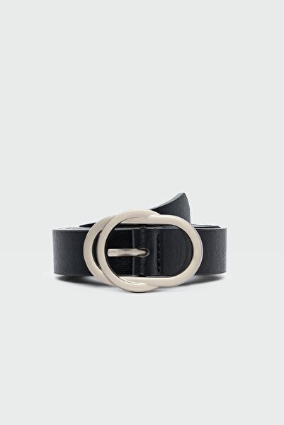 Shule Bags Round Buckle Faux Leather Belt Black