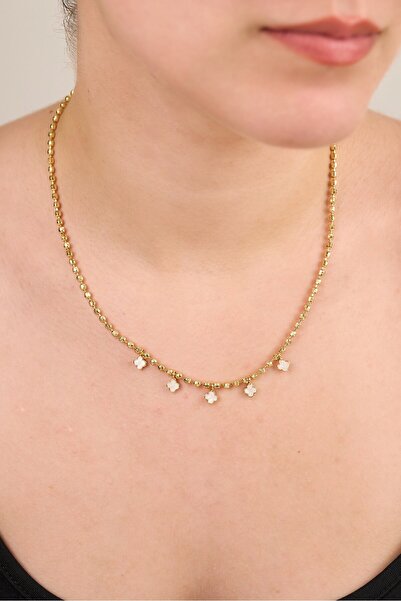 Joi Atelier 14K Altın Kaplama Dorika Taşlı Mini Yonca Kolye