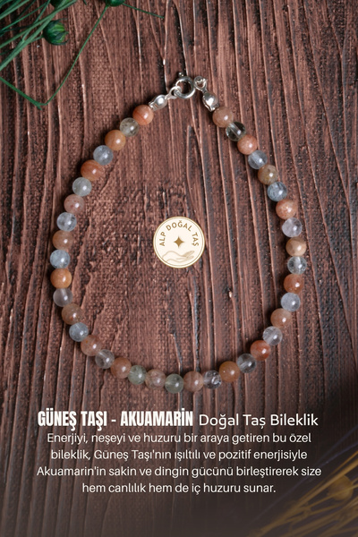 Alp Doğal Taş Sertifikalı Güneş Taşı Akuamarin Doğal Taş Bileklik