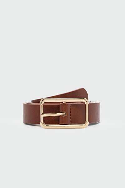 Shule Bags Classic Faux Leather Belt with Rectangular Buckle Tan