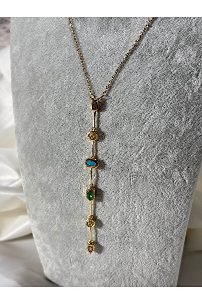 Uzak Işıklar V çelik kolye kemik gold renkli zirkon taşlı