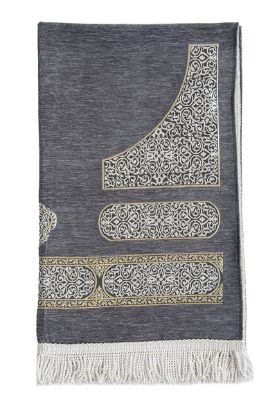 ihvan online Kaba Patterned Knitted Tasseled Chenille Prayer Rug Gray