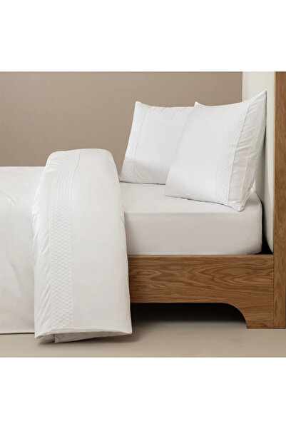 Penelope 100% Cotton Satin Fabric Duvet Cover Set 240X220 cm White - Regina Series