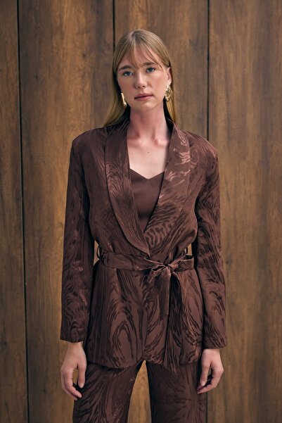 Sateen Довгий піджак з поясом - Кавовий