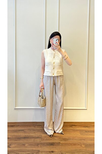 Zims Butik Jakarlı Saten Pantolon Bej