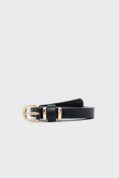 Shule Bags حزام من الجلد الصناعي الرقيق بإبزيم بيضاوي أسود