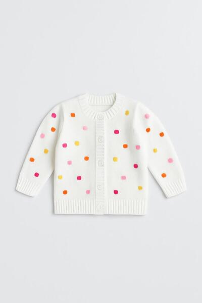 Emsun Kız Bebek Puantiyeli Düğmeli Hırka