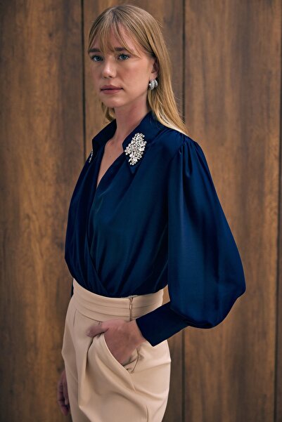 Sateen Аксесуар Детальний боді-блуз - Синій