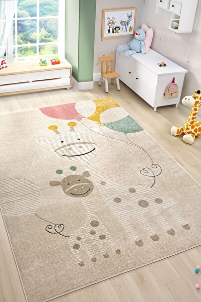 Eliz Home Yumuşak Dokuma Halı Zürafa Figürlü Leke Tutmaz Bebek Odası Çocuk Odası Genç Odası Halısı ZÜRAFA