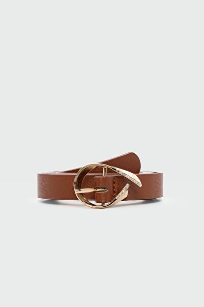 Shule Bags Oval Stone Buckle Faux Leather Belt Tan