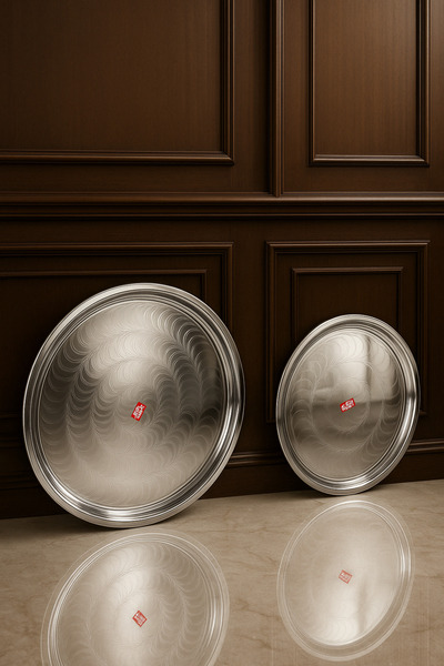 Metler Paslanmaz Çelik Sini 80 cm + 60 cm 2’li Set | Süper Kromajlı Büyük Sof...