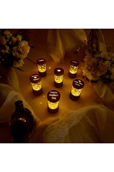 ashel art Kişiye özel pilli led mum (3'lü set), özel günler için ahşap pilli mum