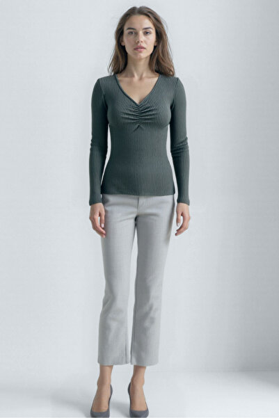 WESTMARK LONDON Anthracite V-Neck Long Sleeve Women's Blouse Ottilie